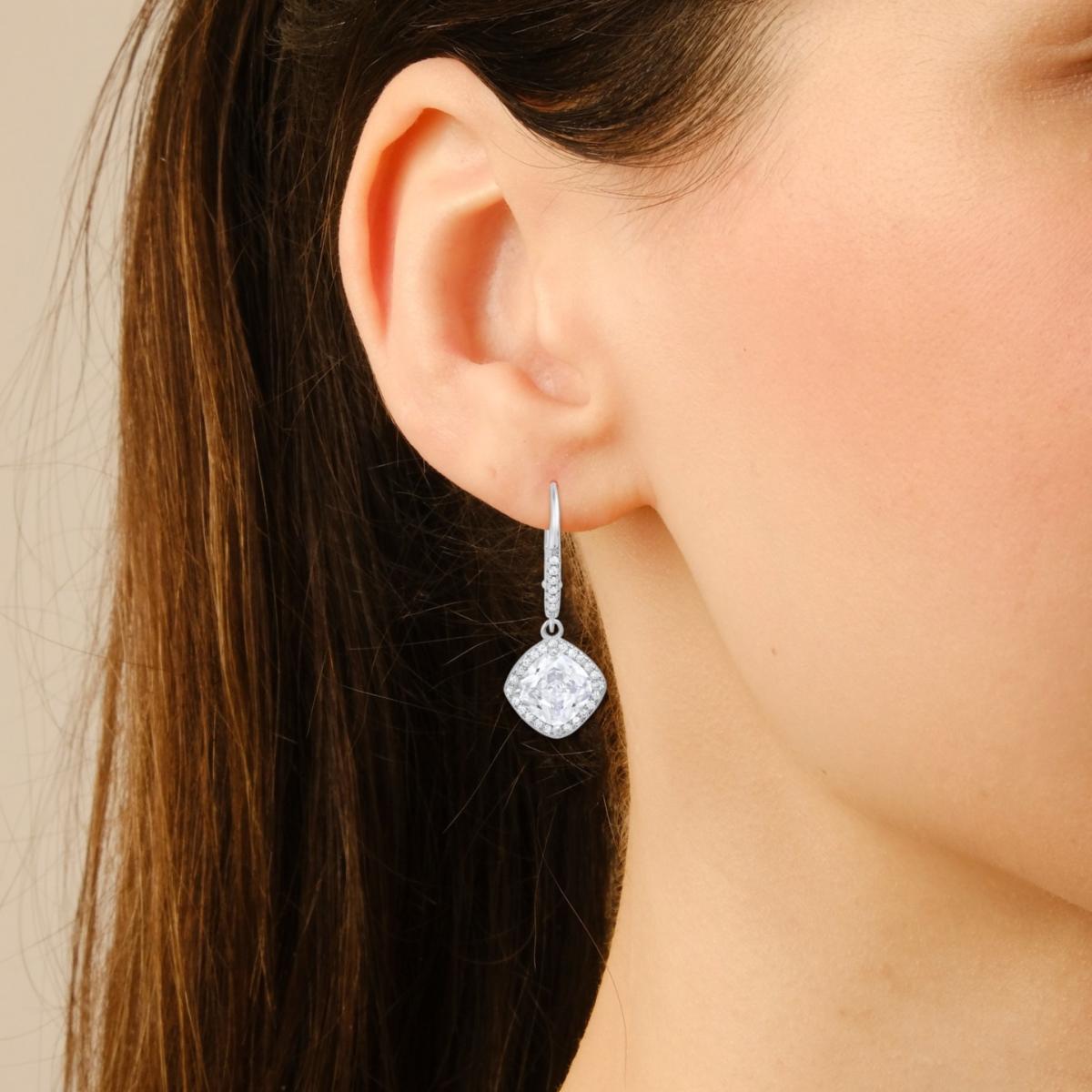 Women's Cushion Cut Halo Diamond Cz Dangling Leverback Earrings In Sterling Silver Kylie Harper – image 2