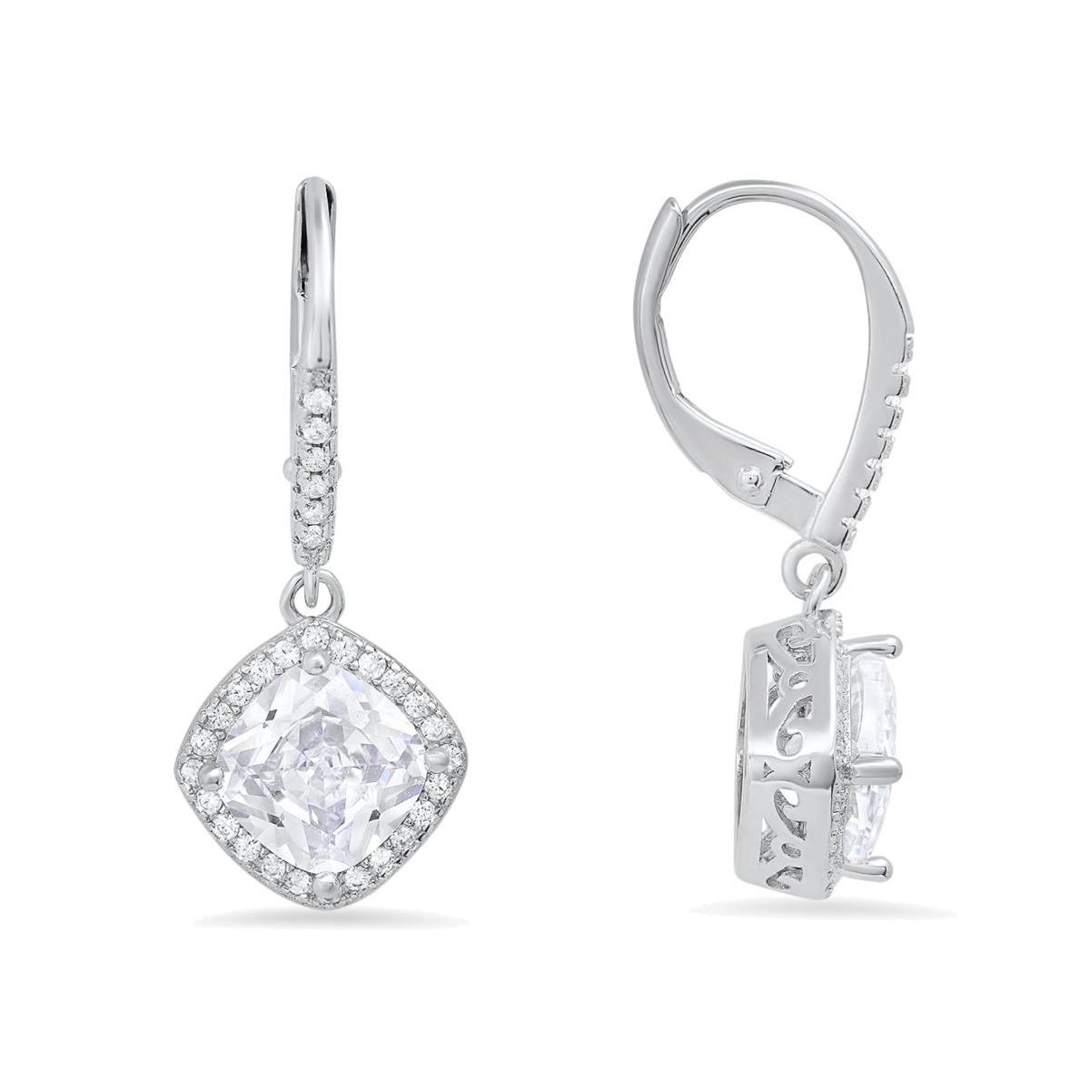 Women's Cushion Cut Halo Diamond Cz Dangling Leverback Earrings In Sterling Silver Kylie Harper – image 1