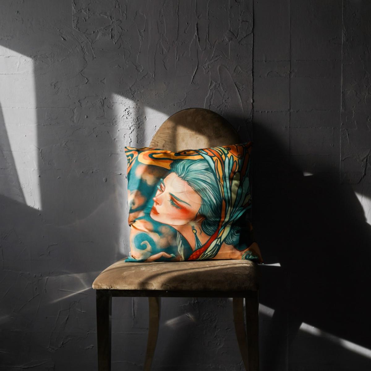 Blue Girl Print Silk Cushion Set Of Two Sukiw Design – image 2