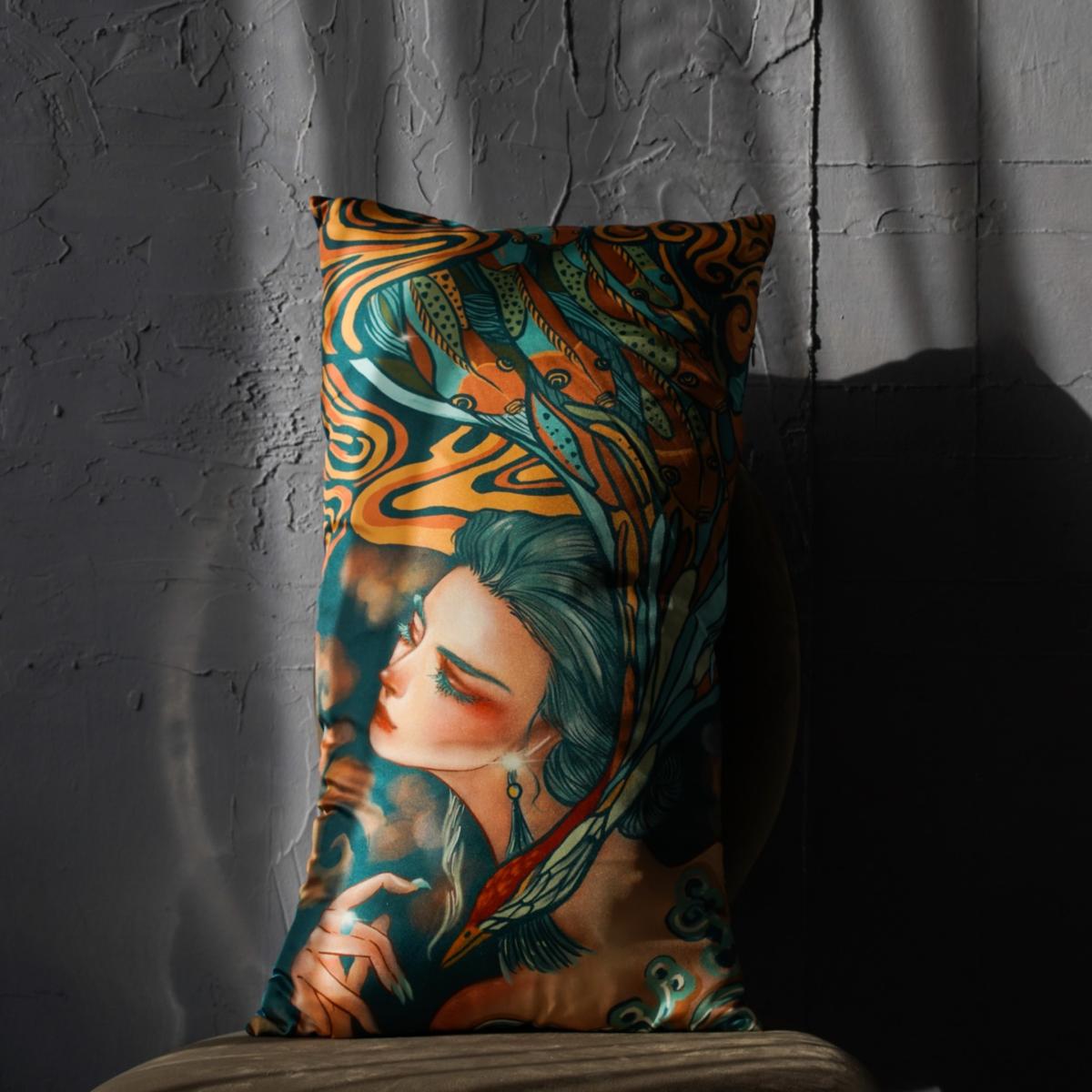 Blue Girl Print Silk Cushion Set Of Two Sukiw Design – image 3