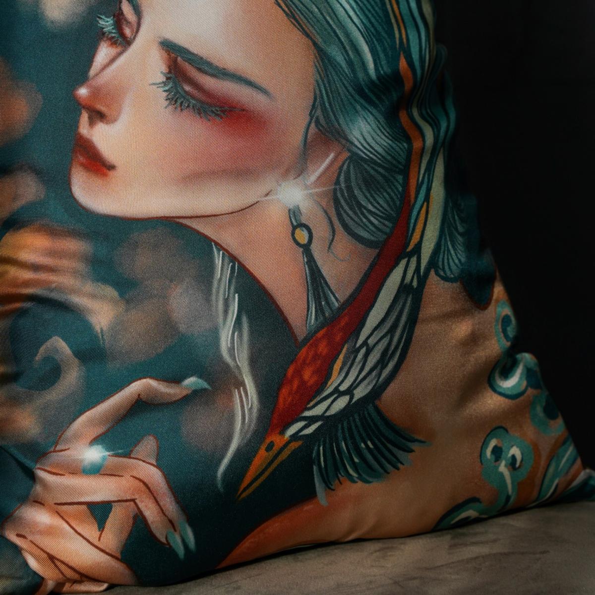 Blue Girl Print Silk Cushion Set Of Two Sukiw Design – image 4