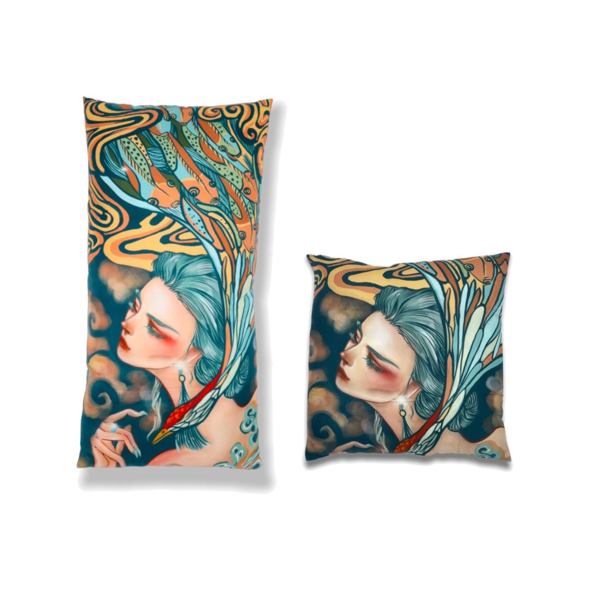 Blue Girl Print Silk Cushion Set Of Two Sukiw Design – image 1