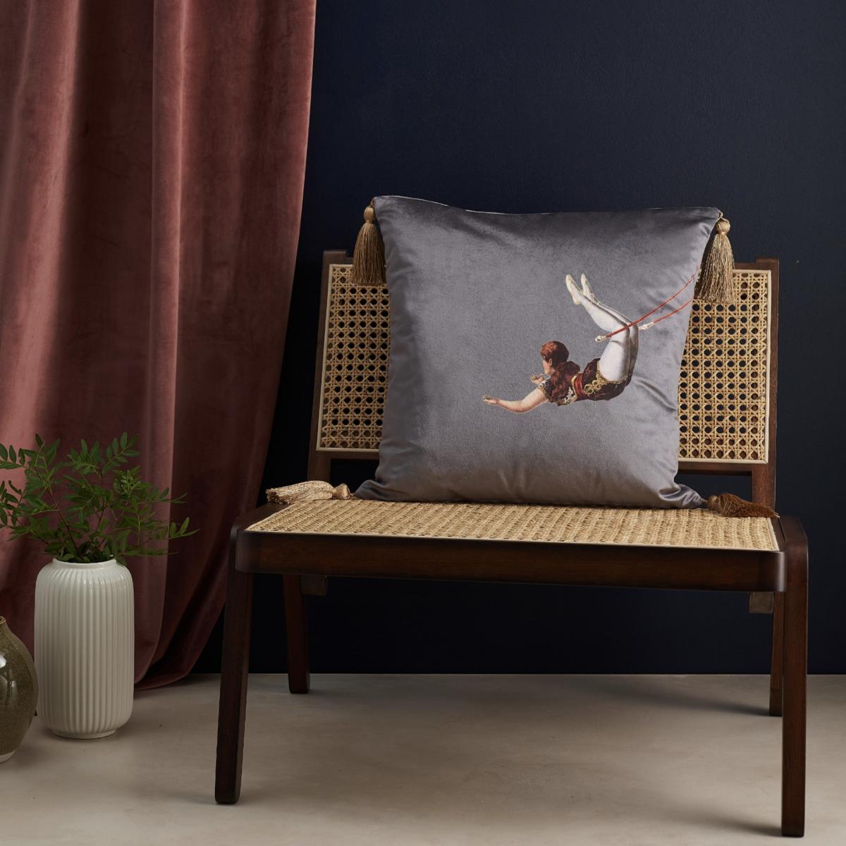 Trapeze Girl Velvet Cushion Sharkskin Grey Melody Rose London – image 2