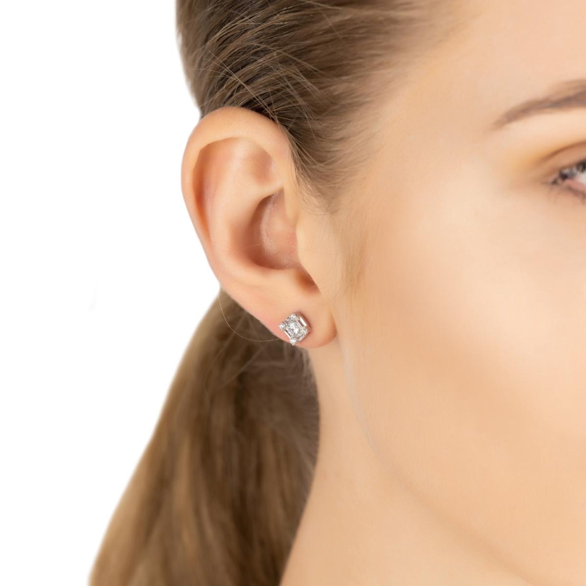 Women's White / Silver Cushion Cut Solitaire Earrings Silver | Latelita – image 2