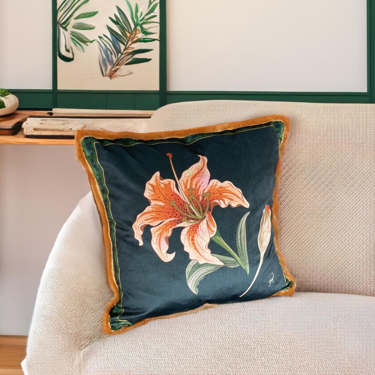 Green Fierce Bloom Velvet Cushion The Curious Department – image 2