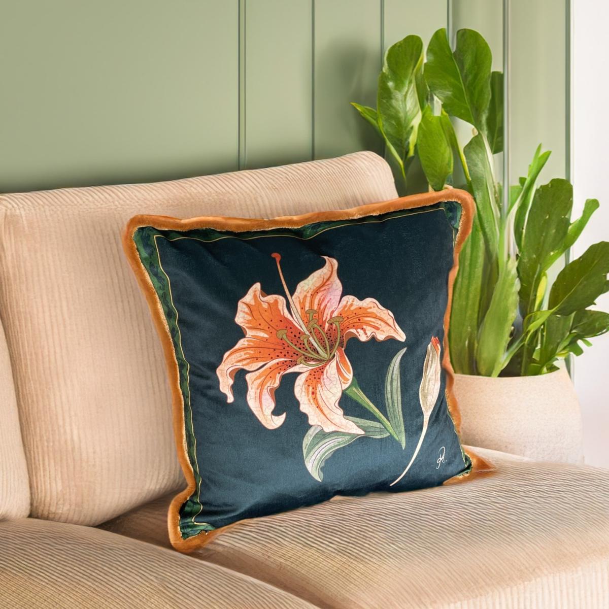 Green Fierce Bloom Velvet Cushion The Curious Department – image 3