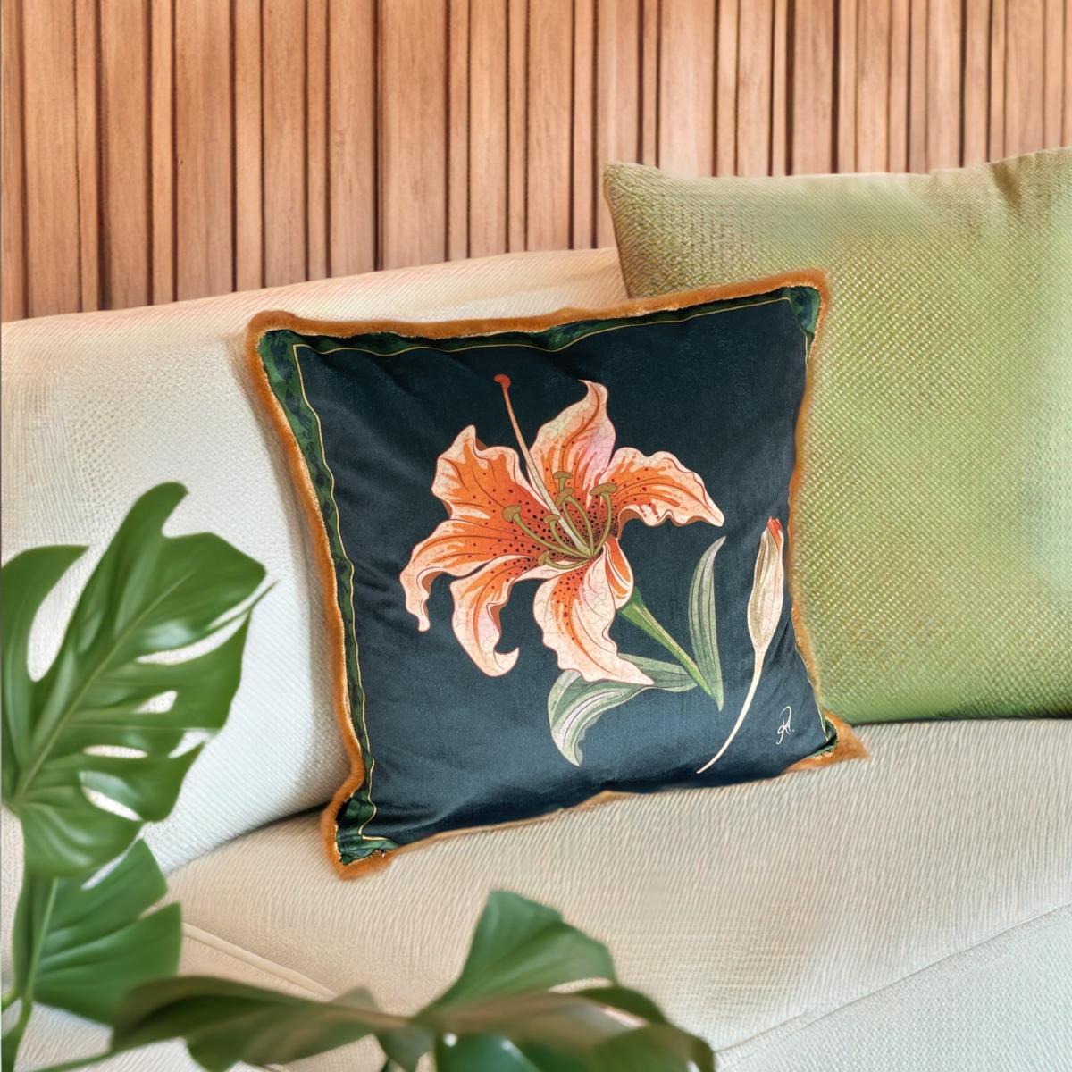 Green Fierce Bloom Velvet Cushion The Curious Department – image 4