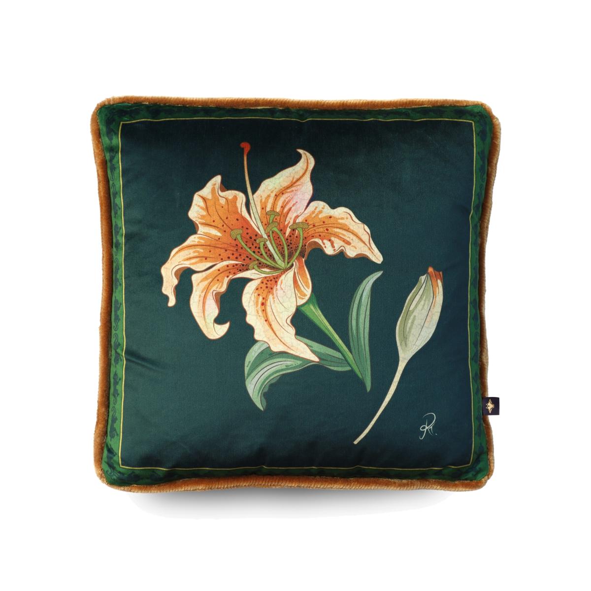 Green Fierce Bloom Velvet Cushion The Curious Department – image 1