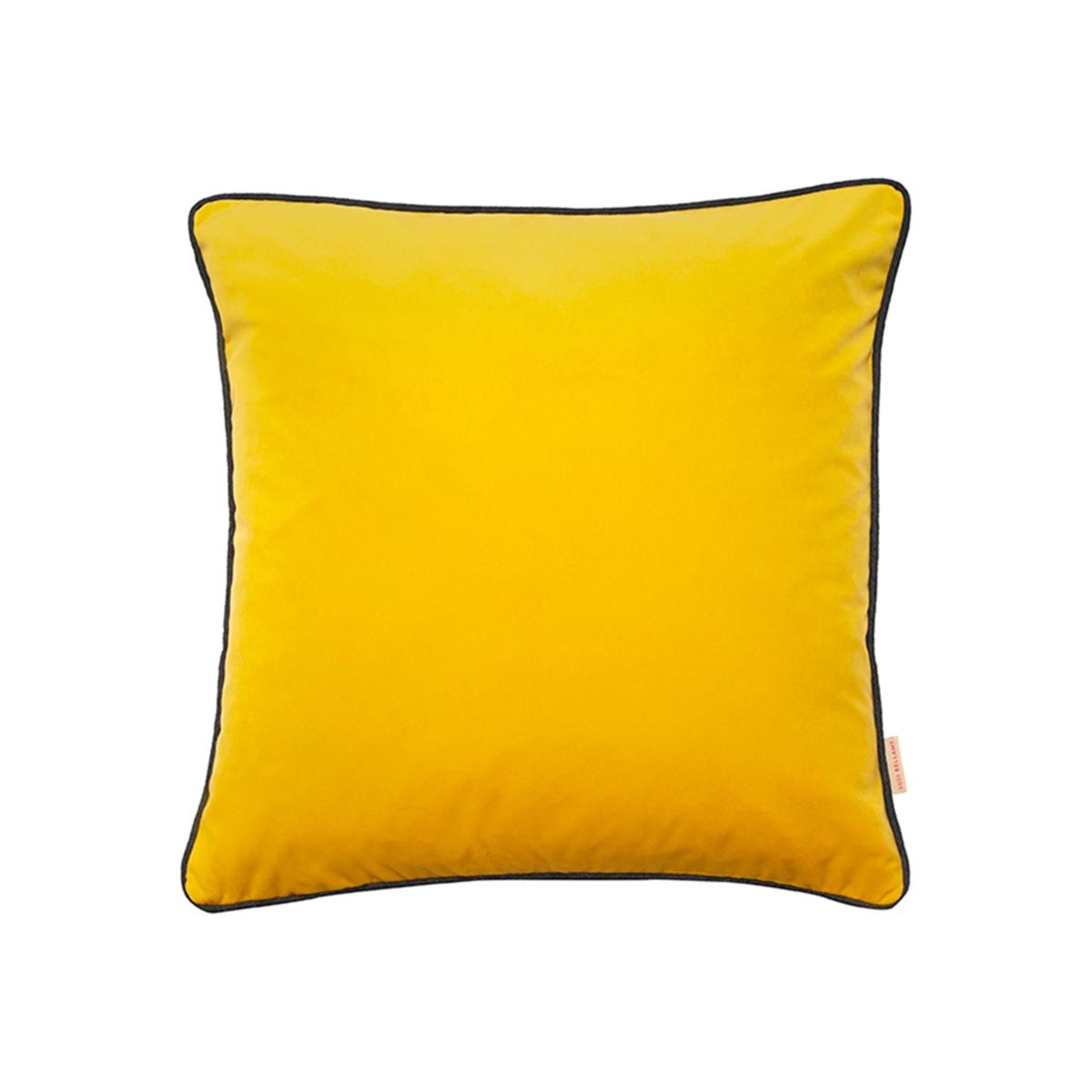 Yellow / Orange / Black Chartreuse Yellow Velvet Cushion Susi Bellamy – image 1