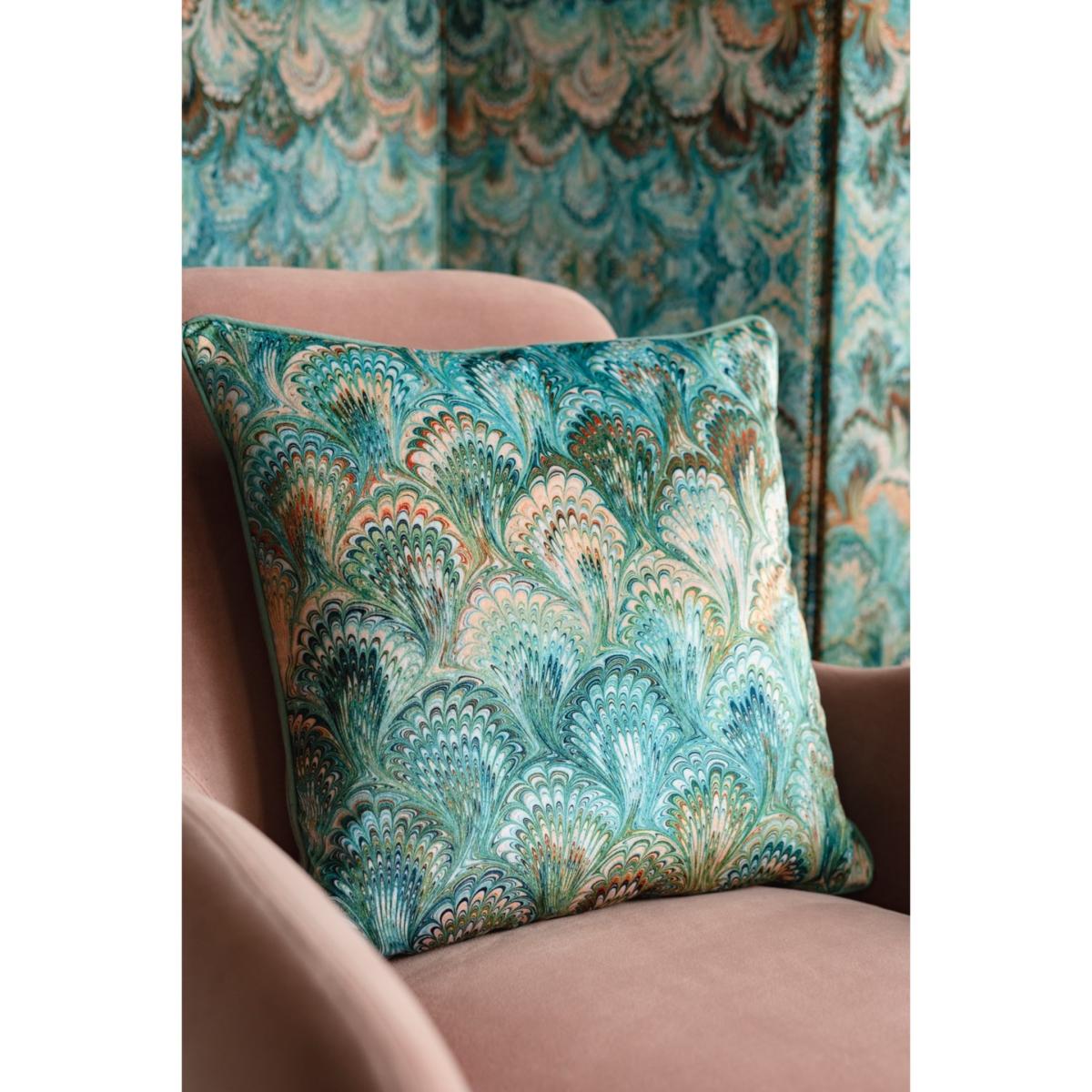 Blue / Neutrals / Brown Duck-Egg Bouquet Velvet Cushion Susi Bellamy – image 2