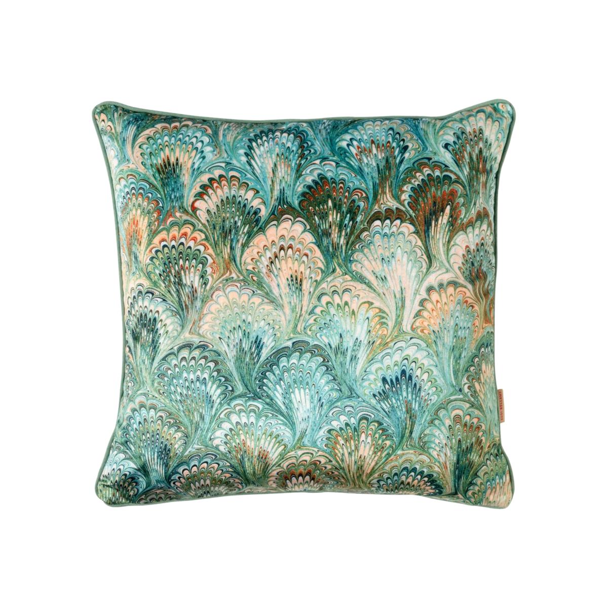 Blue / Neutrals / Brown Duck-Egg Bouquet Velvet Cushion Susi Bellamy – image 1