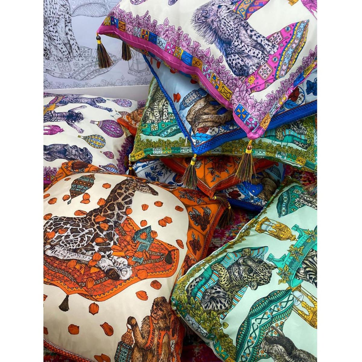 The Magic Giraffe Silk Cushion Blue Ilona Tambor – image 6