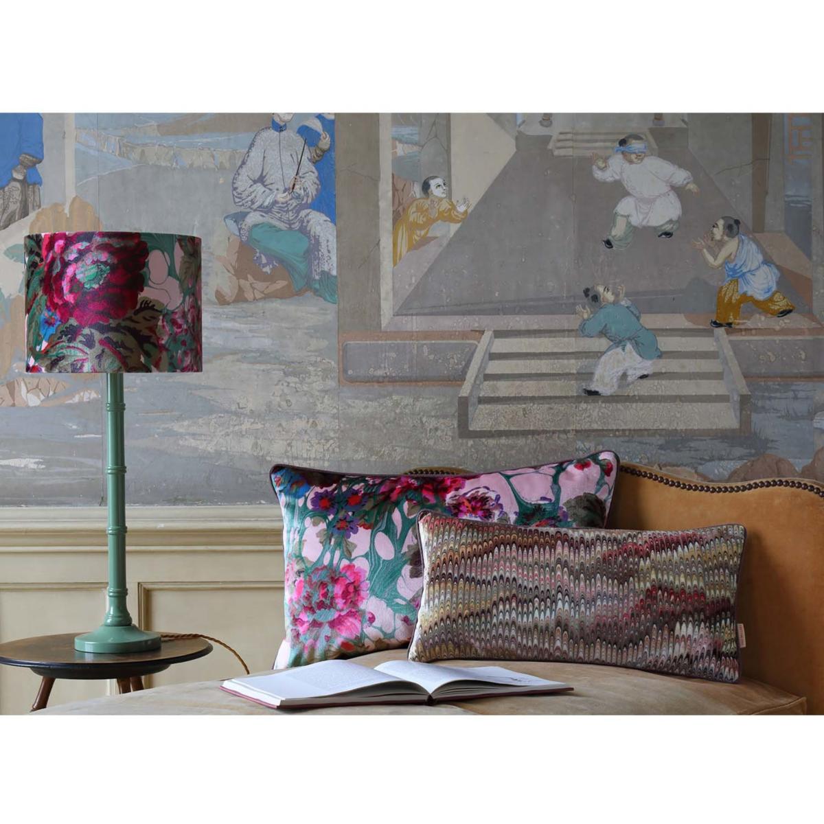 Pink / Purple / Blue Pink Rose Marbled Velvet Cushion One Size Susi Bellamy – image 3