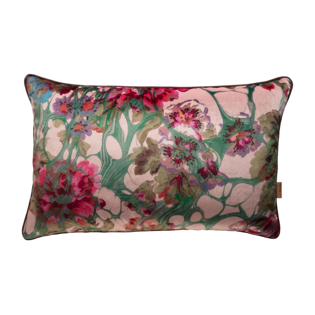 Pink / Purple / Blue Pink Rose Marbled Velvet Cushion One Size Susi Bellamy – image 1