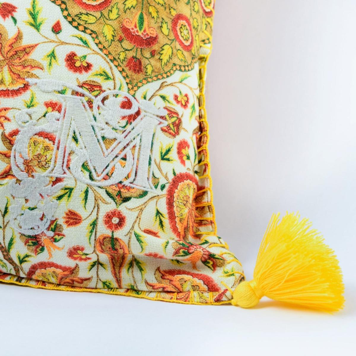 White / Green / Yellow Csardas Linen Cushion By Mindthegap – image 3