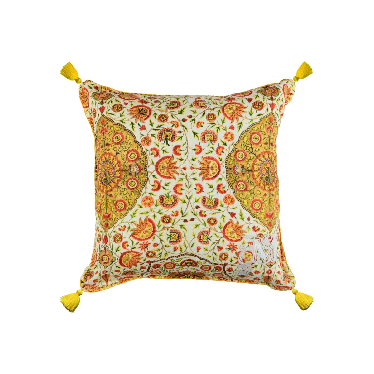 White / Green / Yellow Csardas Linen Cushion By Mindthegap – image 1