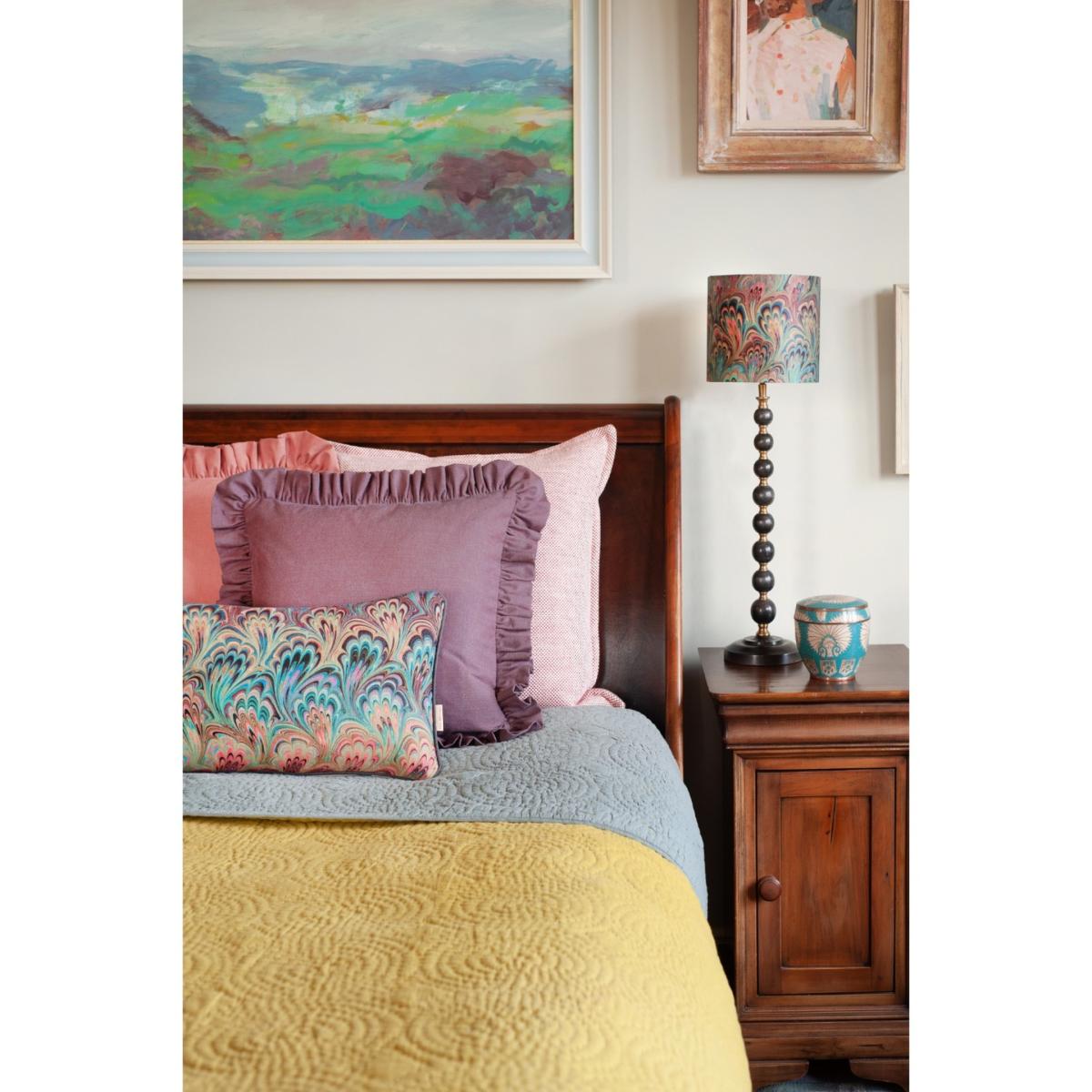 Blue / Black / Pink Teal Bouquet Linen Oblong Cushion Susi Bellamy – image 2