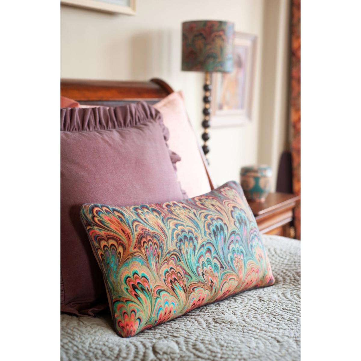Blue / Black / Pink Teal Bouquet Linen Oblong Cushion Susi Bellamy – image 3