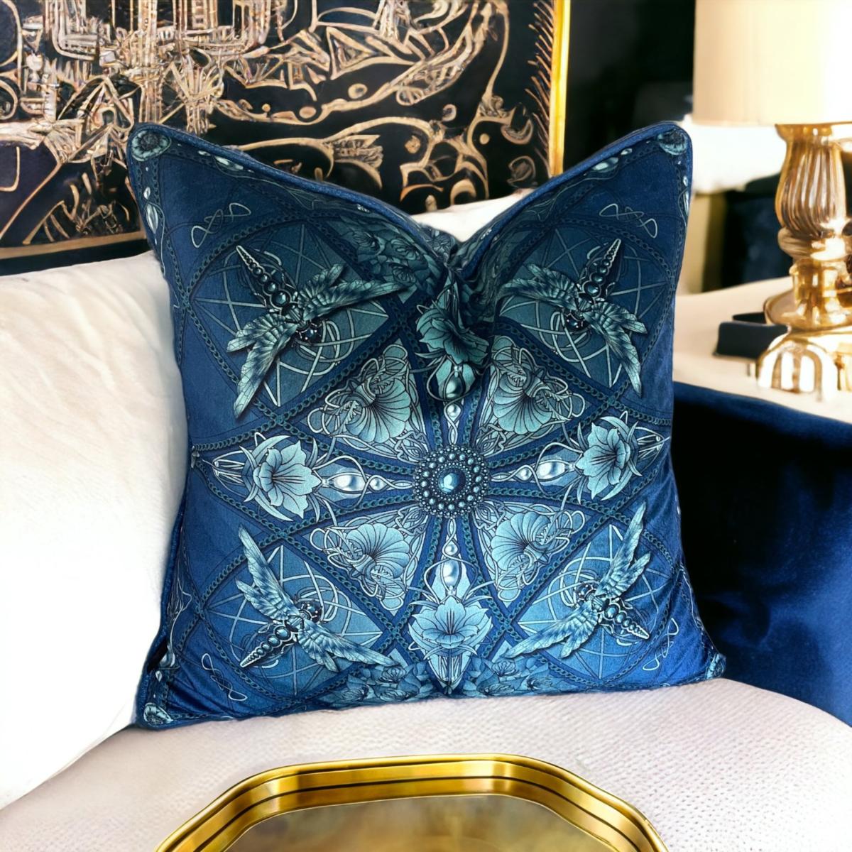 Blue Zellandine Moonlight Velvet Cushion The Curious Department – image 2