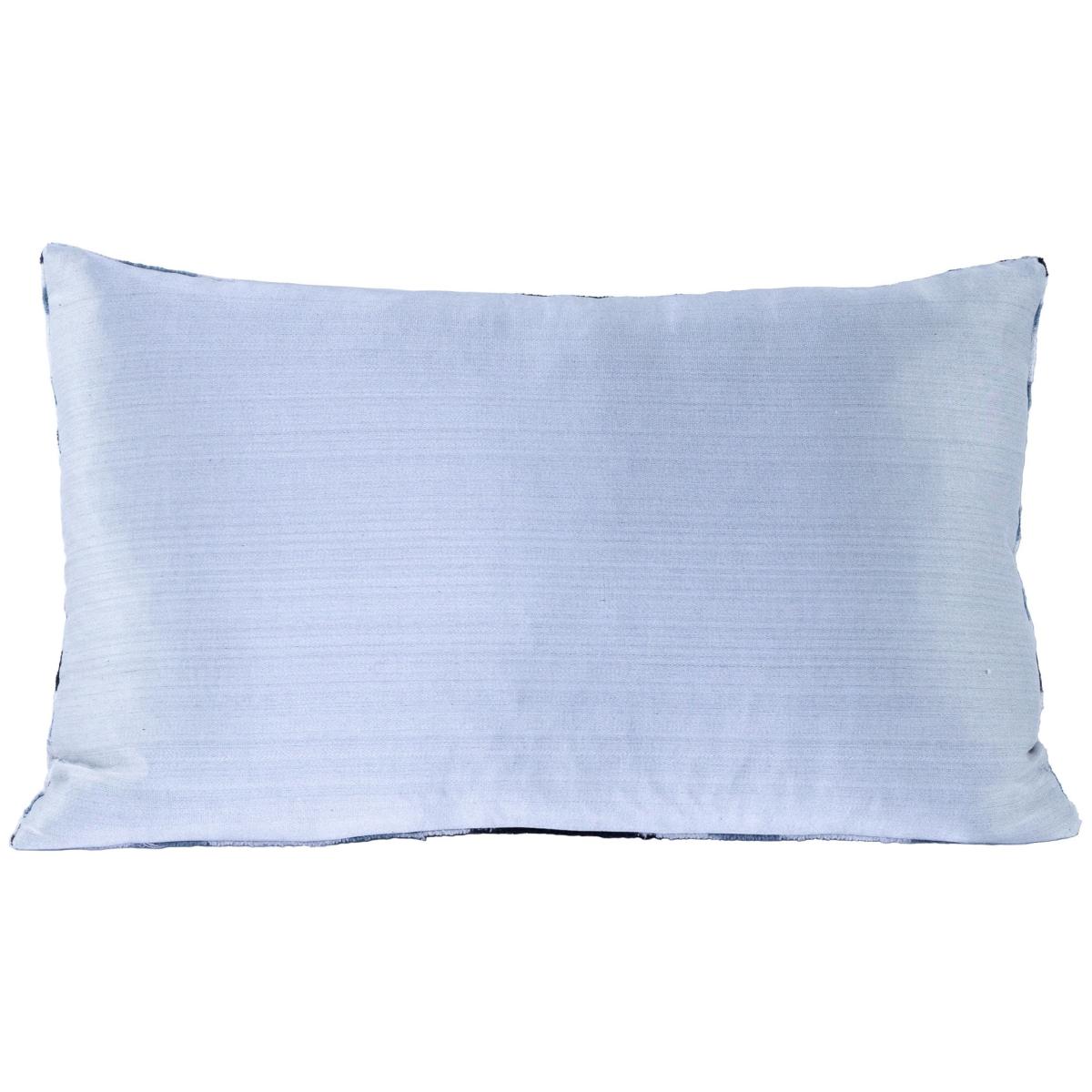 Grey Hand-Woven Silk Velvet Ikat Cushion - Silver, Blue Diamonds One Size Anor Living – image 3