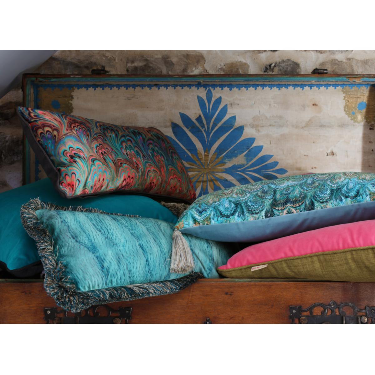 Blue Ruched Viridian Grain Velvet Cushion Susi Bellamy – image 4