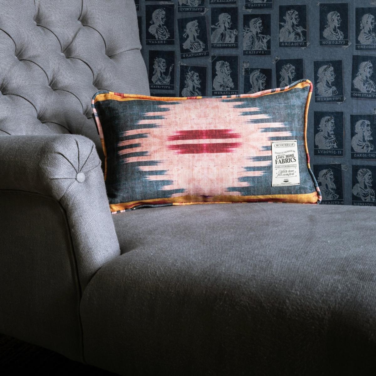 Blue / Yellow / Orange Patola Linen Rectangular Cushion By Mindthegap – image 2
