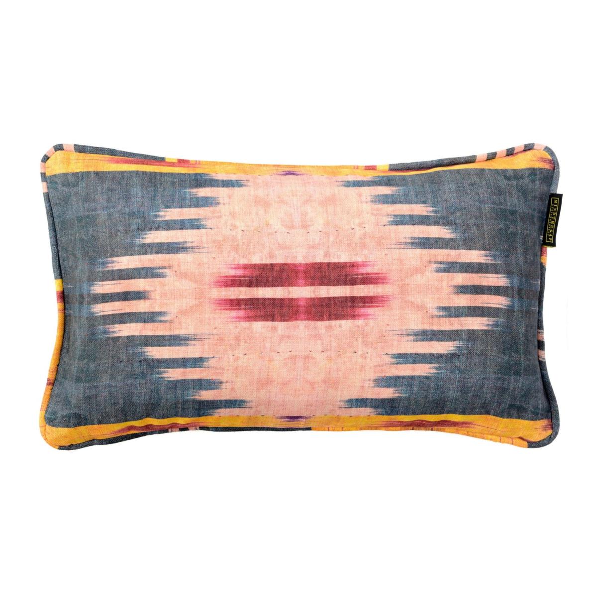 Blue / Yellow / Orange Patola Linen Rectangular Cushion By Mindthegap – image 3