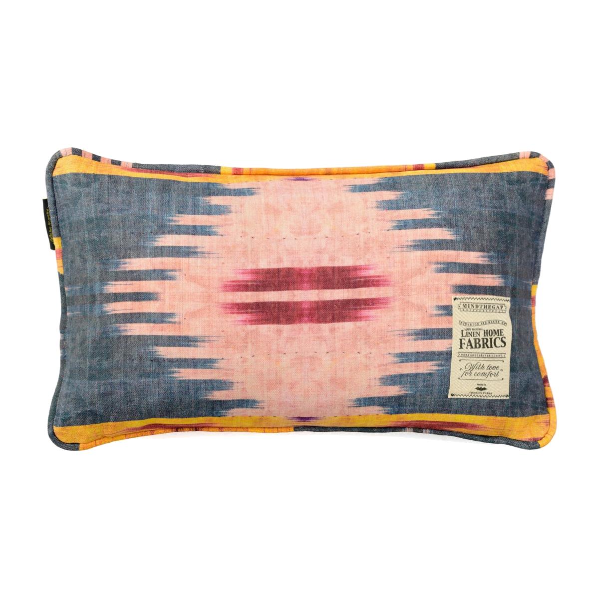 Blue / Yellow / Orange Patola Linen Rectangular Cushion By Mindthegap – image 1