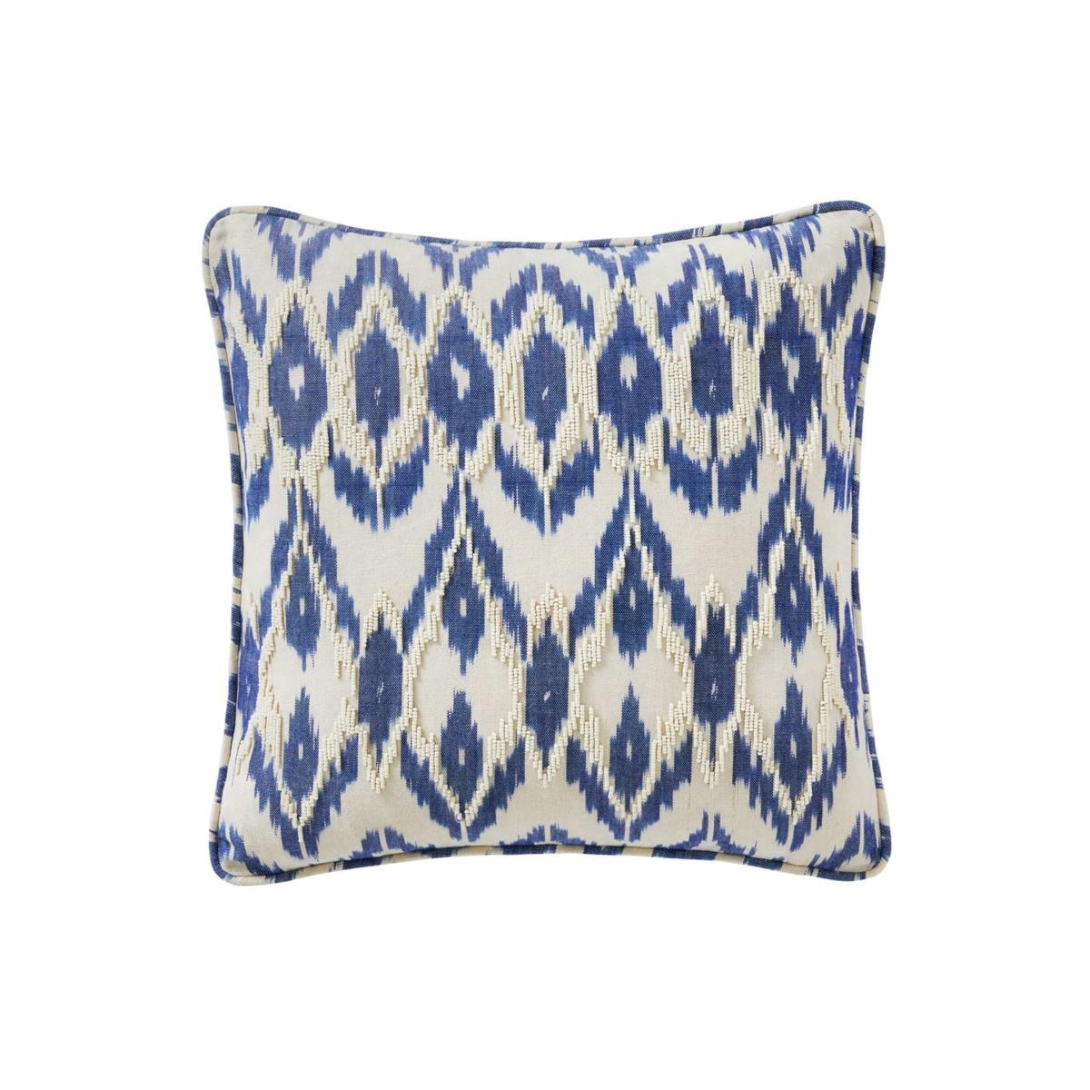 Blue / White Ikat Hand Embroidered Cushion One Size Fameed Khalique Ltd – image 2