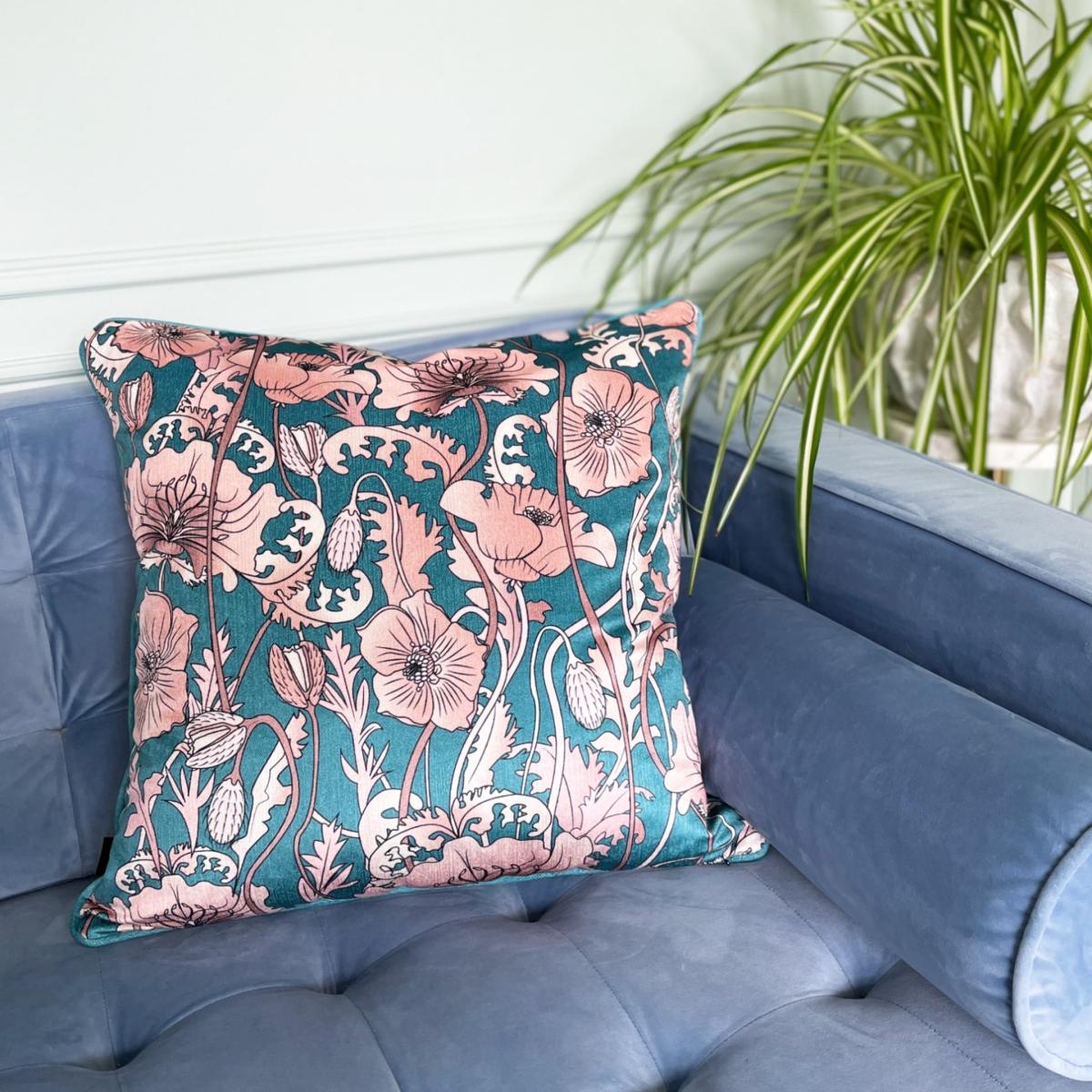 Blue Opium Blush Spring Velvet Cushion The Curious Department – image 2