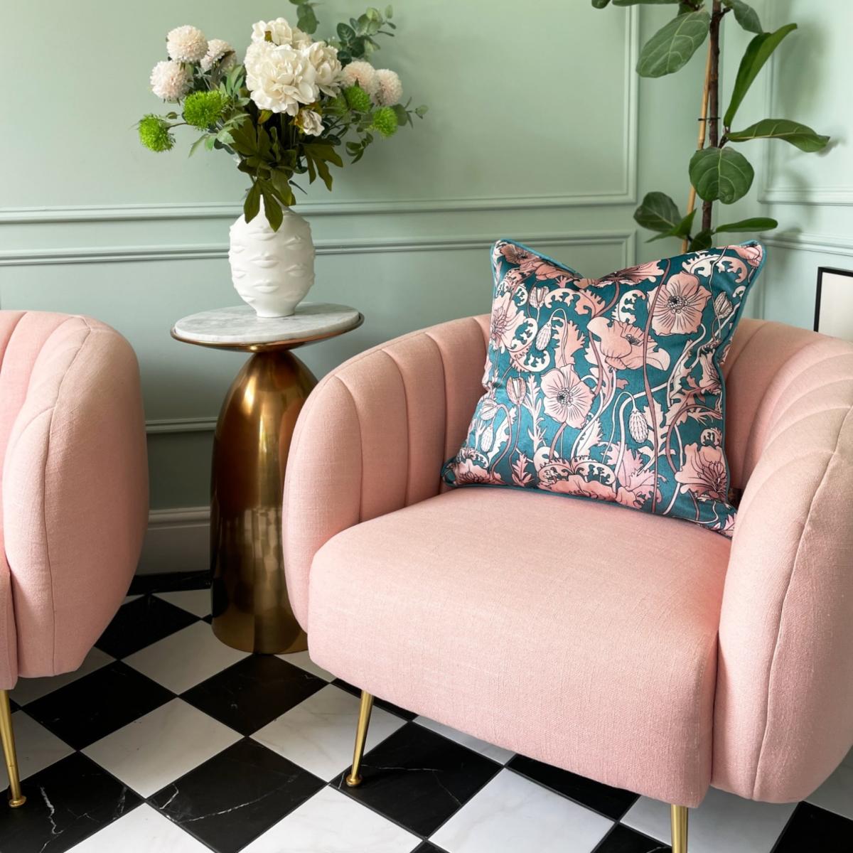 Blue Opium Blush Spring Velvet Cushion The Curious Department – image 3