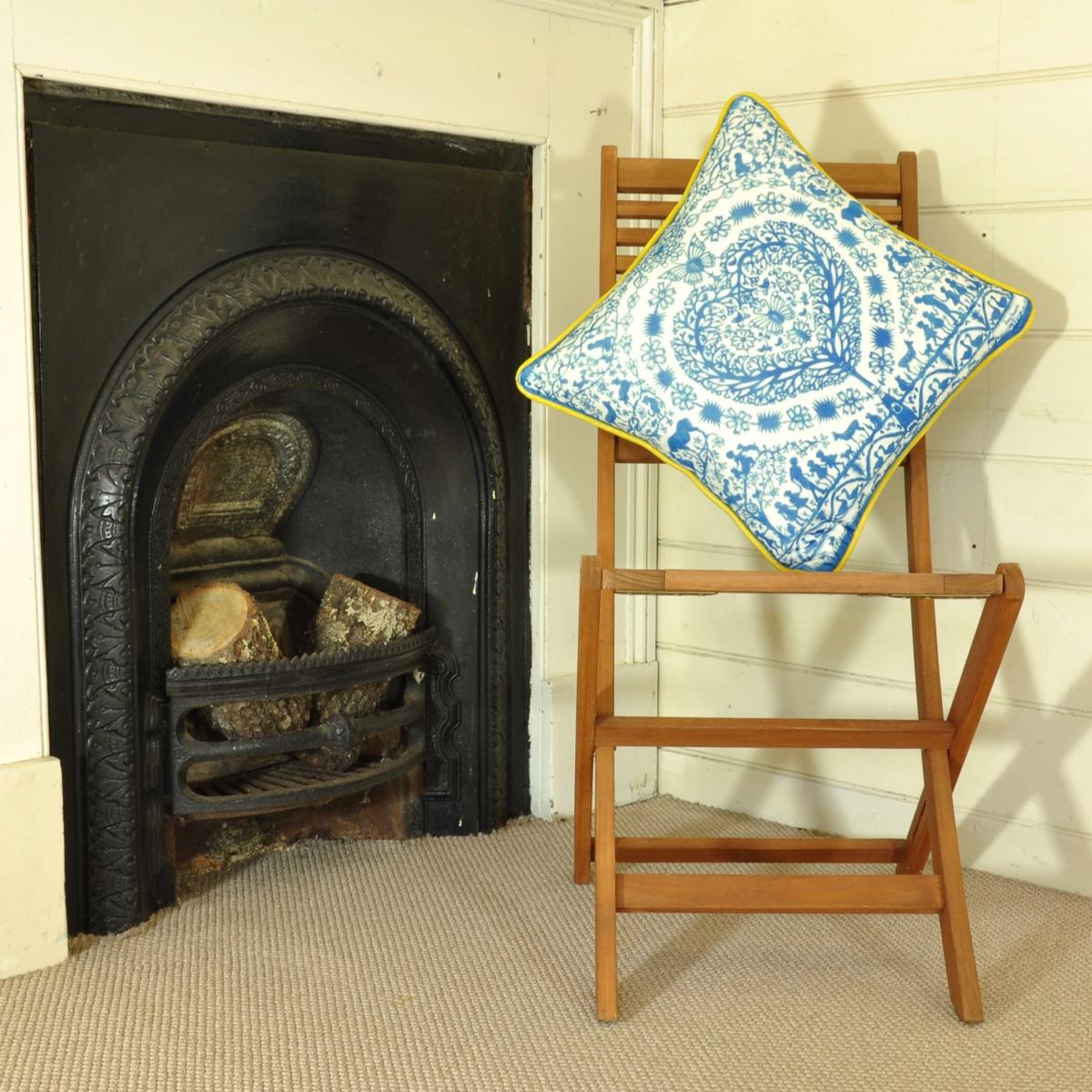 Blue Folktale Velvet Cushion David Watson – image 2