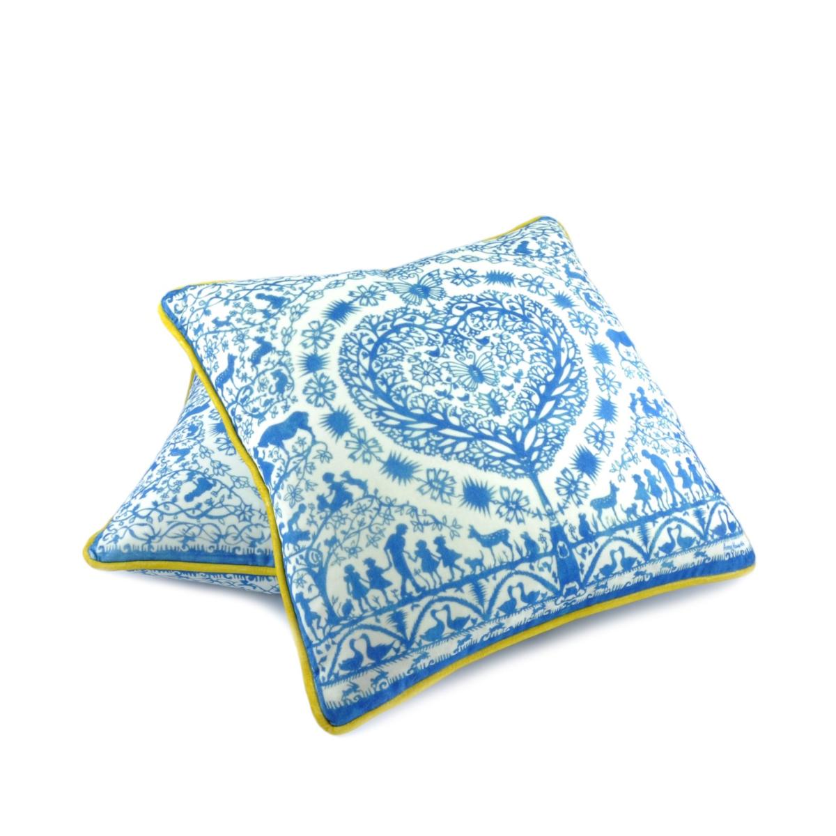 Blue Folktale Velvet Cushion David Watson – image 3