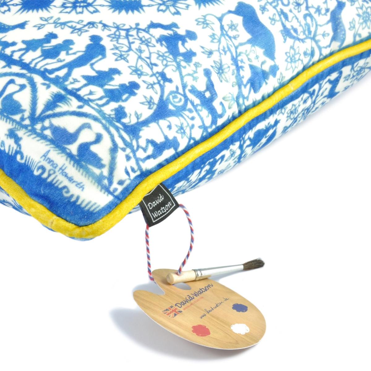 Blue Folktale Velvet Cushion David Watson – image 4