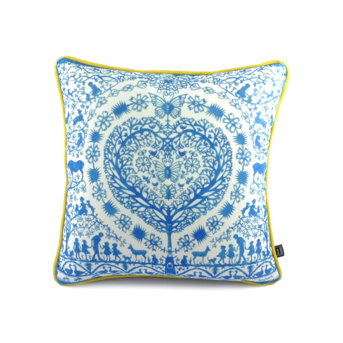 Blue Folktale Velvet Cushion David Watson – image 1