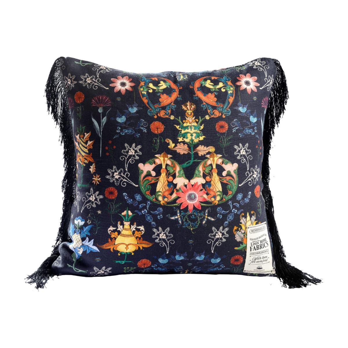 Blue / Yellow / Orange Transylvania Folk Linen Square Cushion By Minthegap Mindthegap – image 1