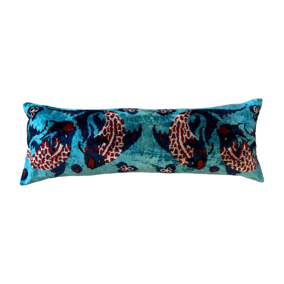 Blue Velvet Ikat Fish Cushion Punica – image 1
