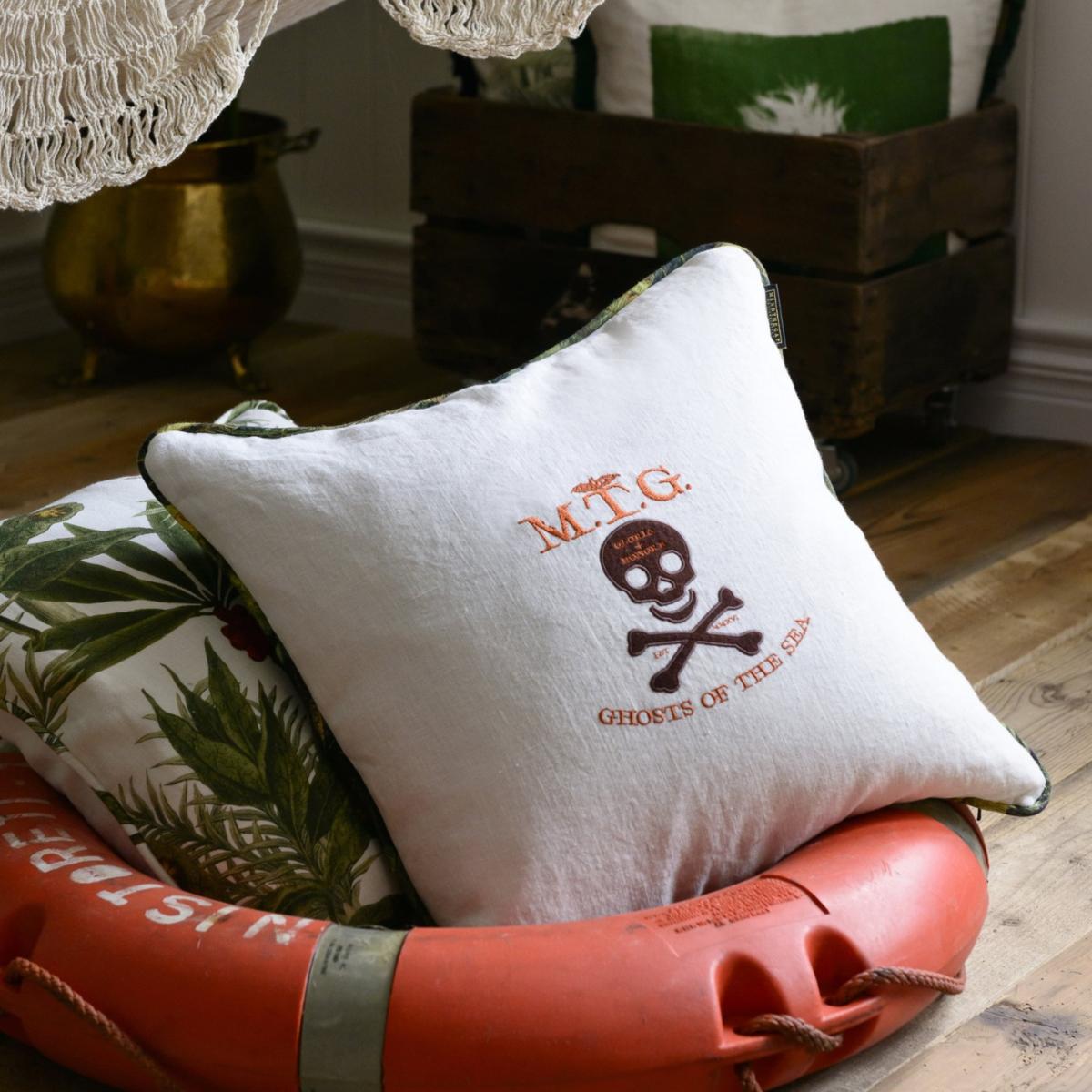 Yellow / Orange / Green Ghost Of The Sea Linen Cushion By Mindthegap – image 4