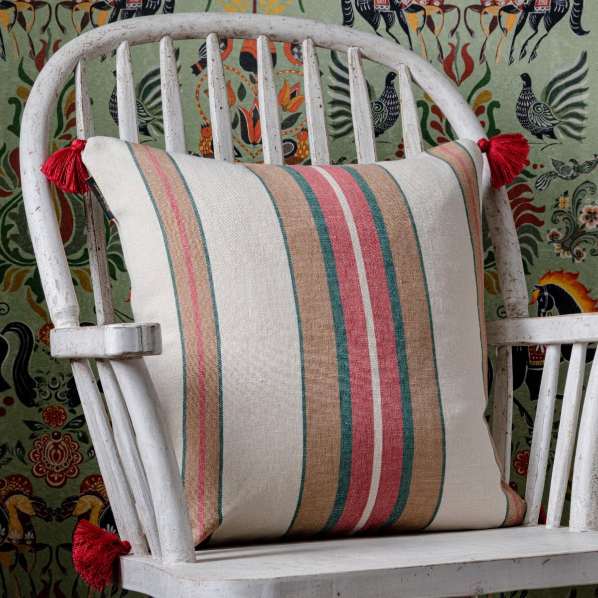Green / White / Brown Herina Stripe Heavy Linen Cushion By Mindthegap – image 2