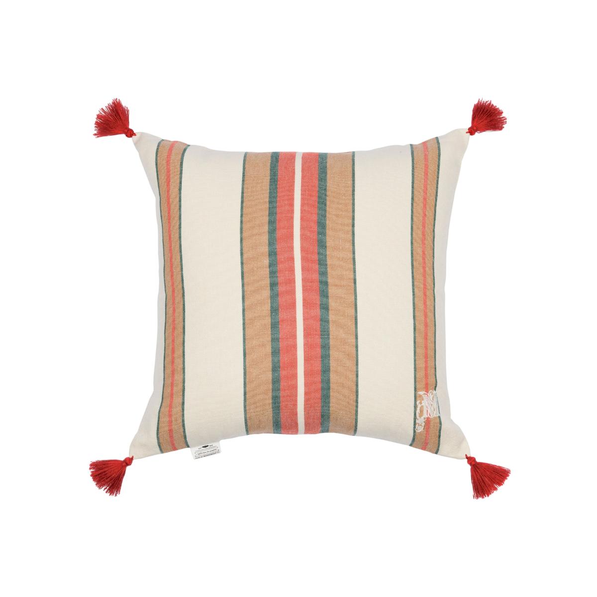 Green / White / Brown Herina Stripe Heavy Linen Cushion By Mindthegap – image 1