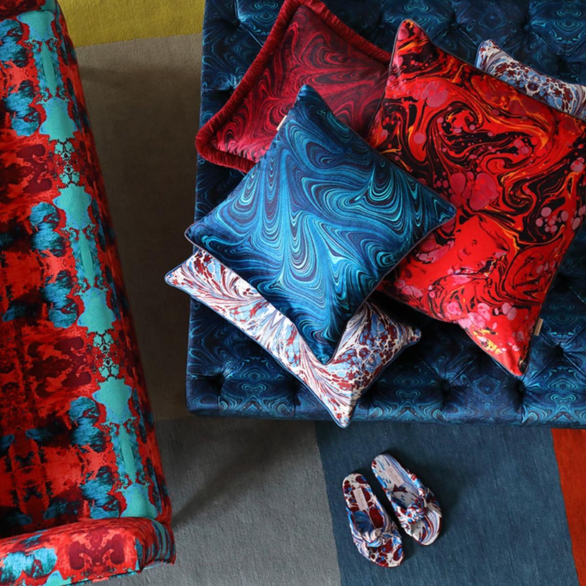 Blue / Black Cobalt Strata Velvet Cushion Susi Bellamy – image 2