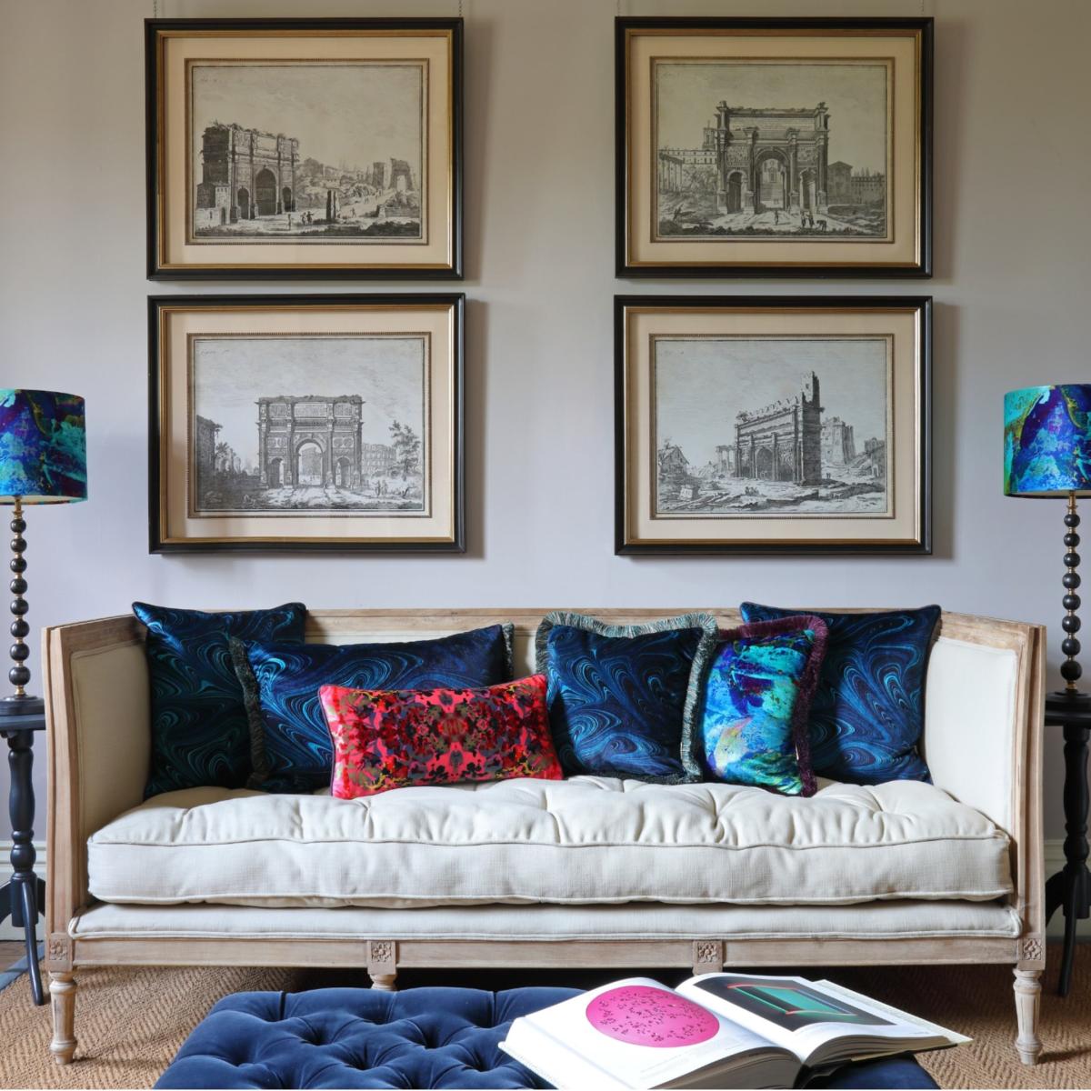 Blue / Black Cobalt Strata Velvet Cushion Susi Bellamy – image 3