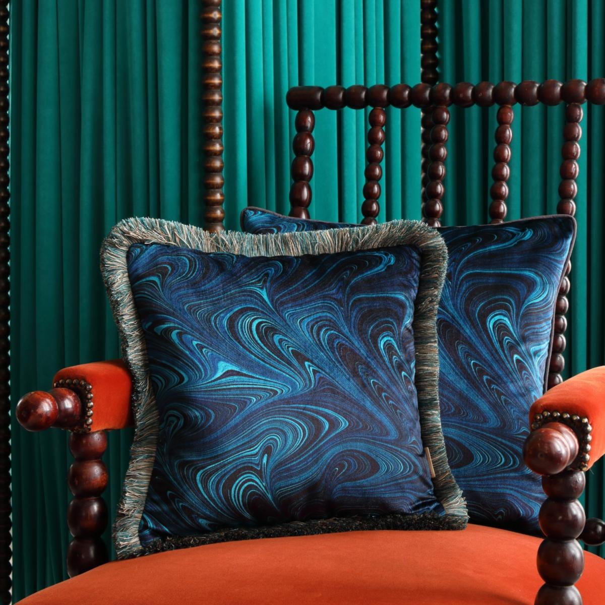 Blue / Black Cobalt Strata Velvet Cushion Susi Bellamy – image 4