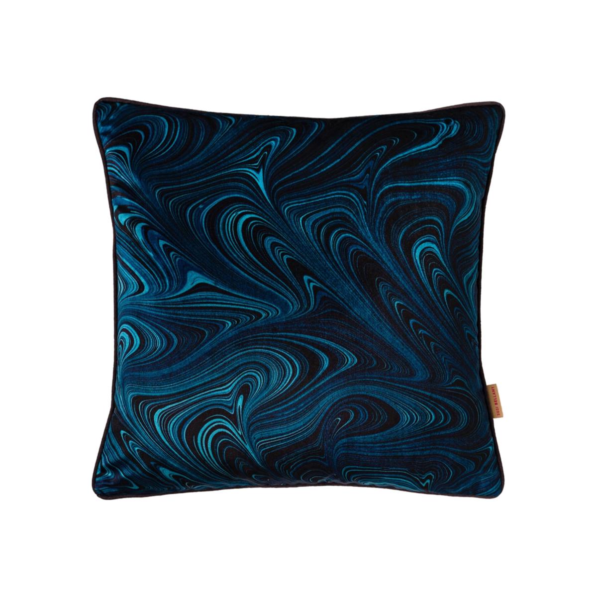 Blue / Black Cobalt Strata Velvet Cushion Susi Bellamy – image 1