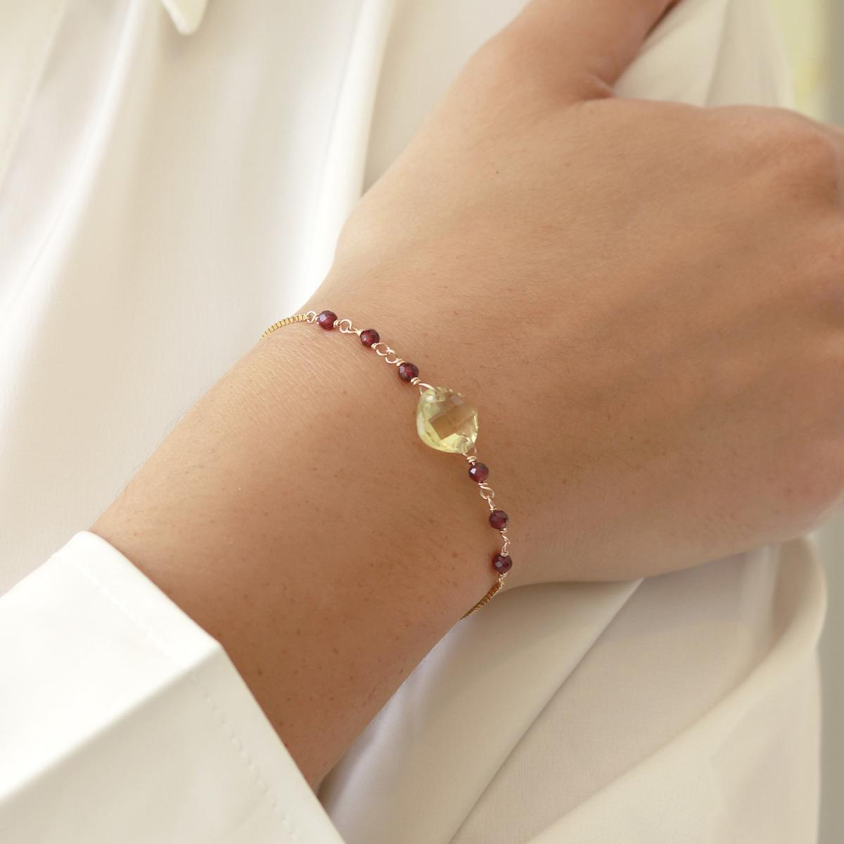 Women's Gold / Red / Yellow Cushion Cut Lemon Quartz Slider Bracelet | Mounir London – image 2