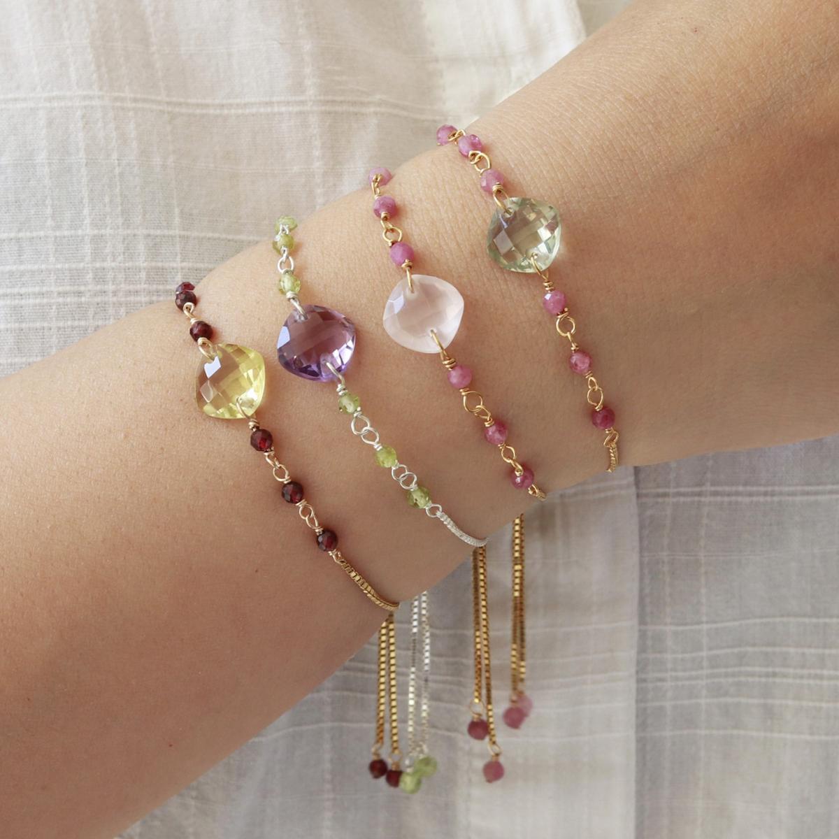 Women's Gold / Red / Yellow Cushion Cut Lemon Quartz Slider Bracelet | Mounir London – image 3