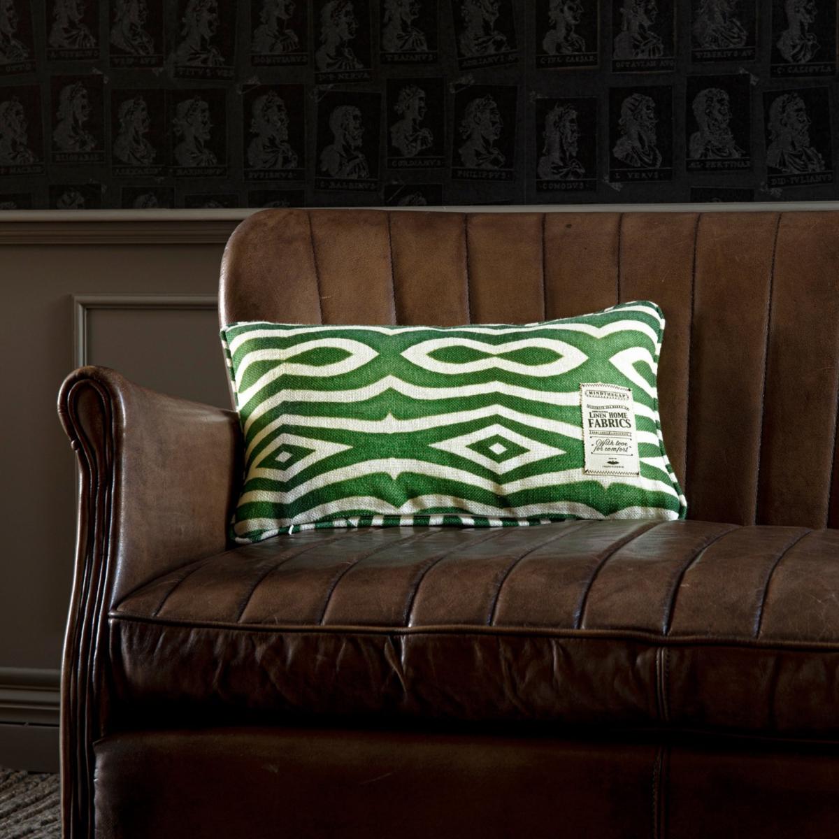 Green / White Riverside Linen Rectangle Cushion By Mindthegap – image 2