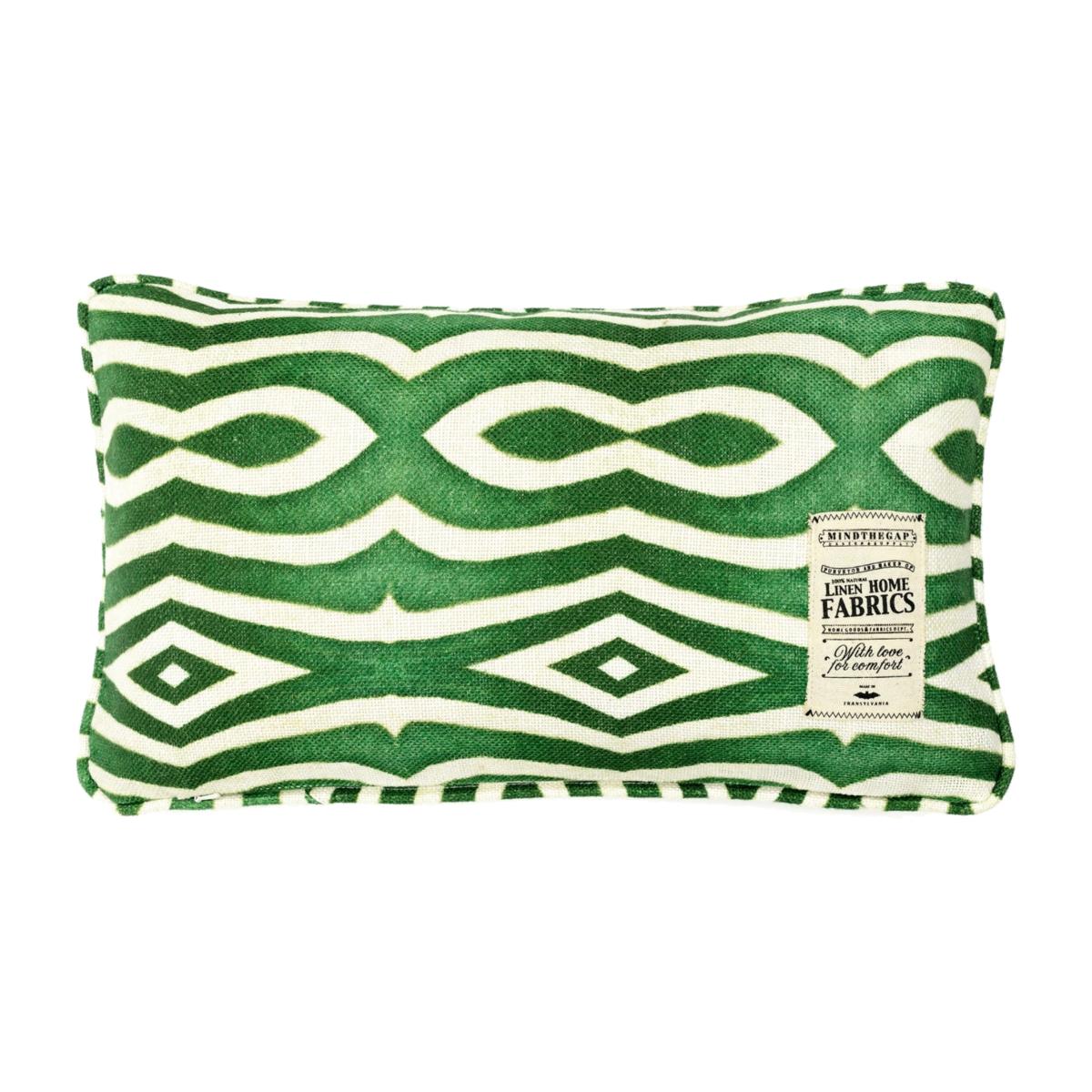 Green / White Riverside Linen Rectangle Cushion By Mindthegap – image 1