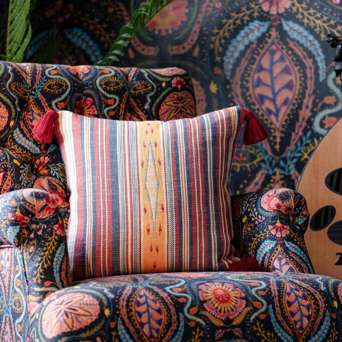 Red / Neutrals / Blue Neyshabour Square Cushion By Mindthegap – image 2