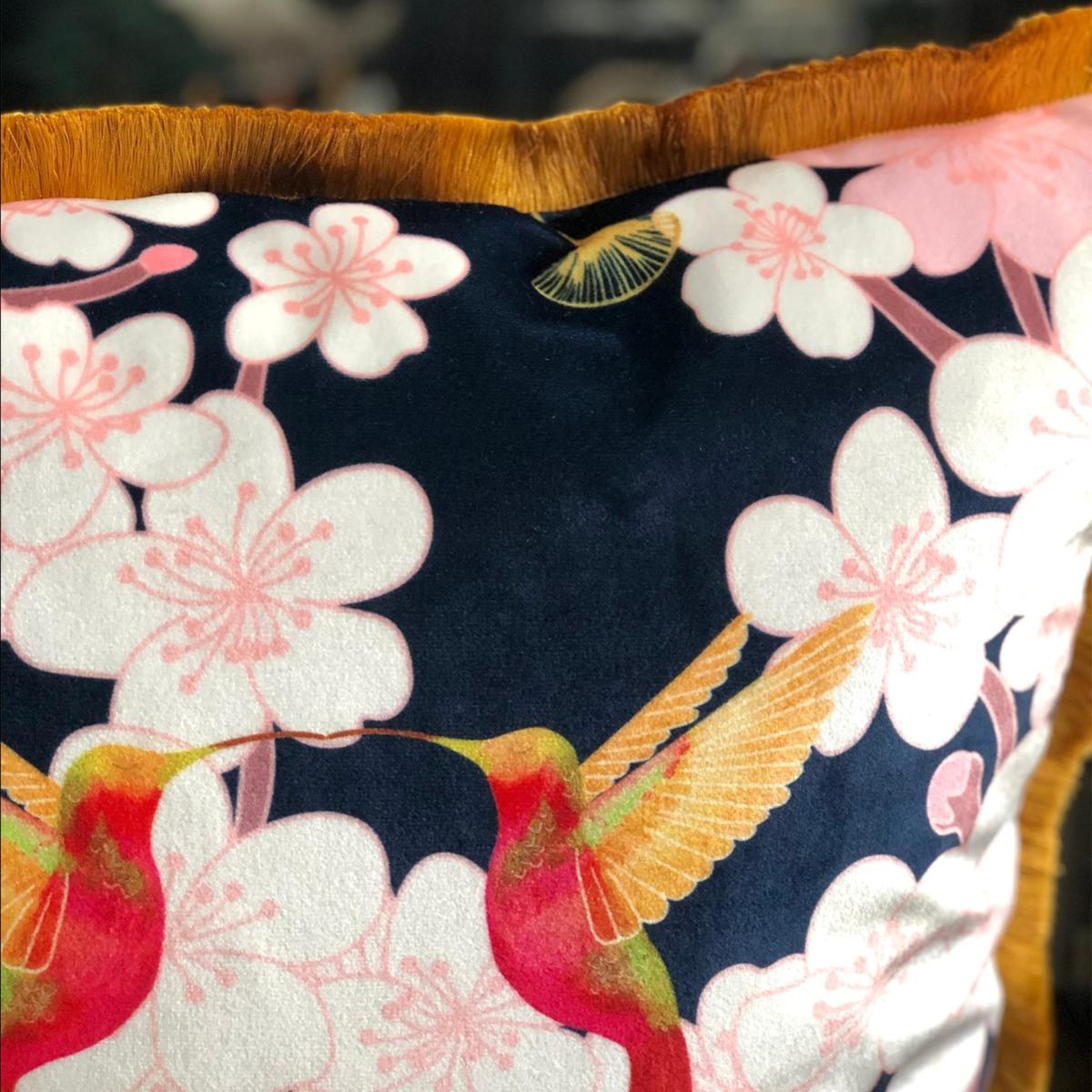 Hummingbirds & Blossom Velvet Cushion Amanda West – image 3